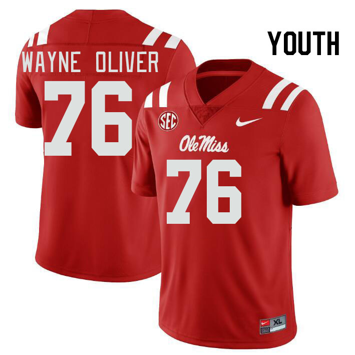 Youth #76 John Wayne Oliver Ole Miss Rebels College Football Jerseys Stitched-Red